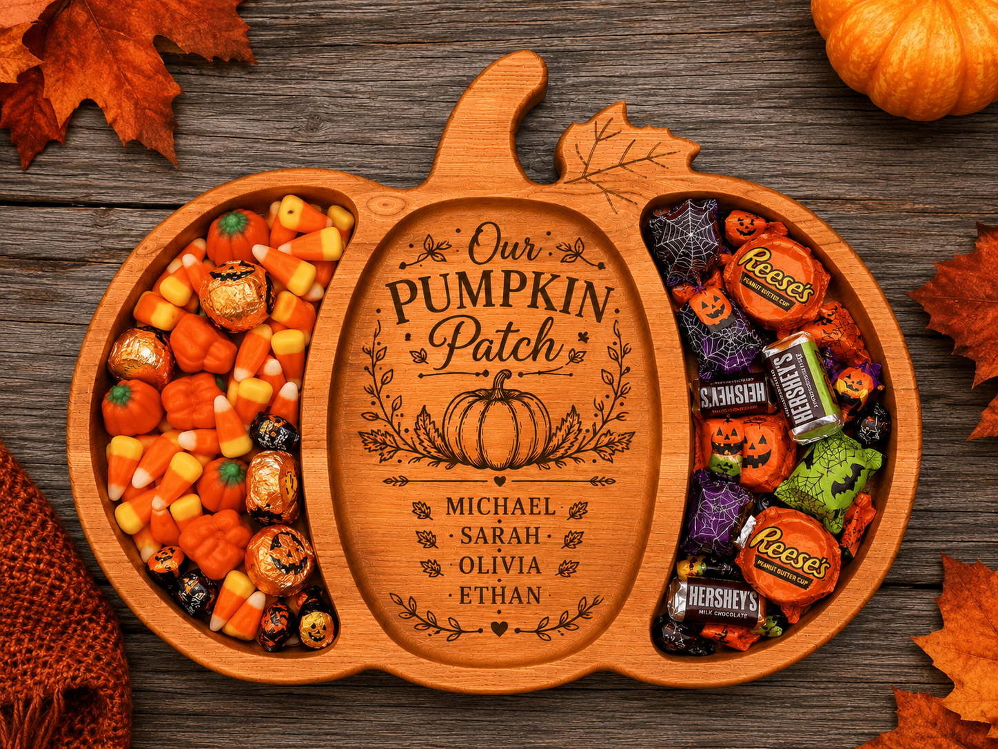 Personalized Cherry Wood Pumpkin Serving Tray