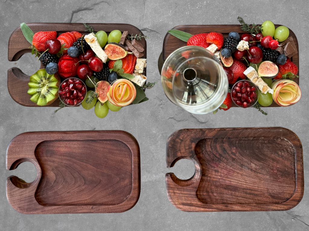Small Wine Appetizer Plates Set of 4, Personalized Appetizer Trays, Cocktail Plate, Handheld Appetizer Board, Small Plates for Gifts, Walnut