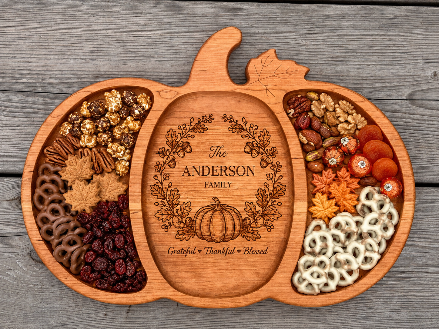 Personalized Cherry Wood Pumpkin Serving Tray