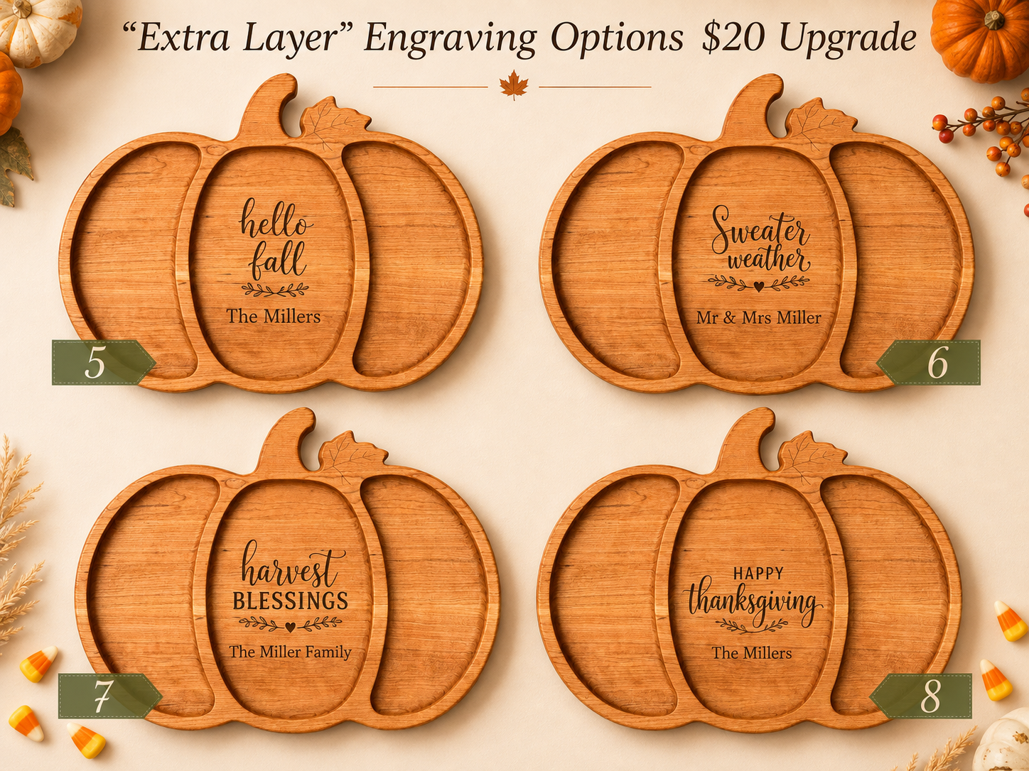 Personalized Cherry Wood Pumpkin Serving Tray