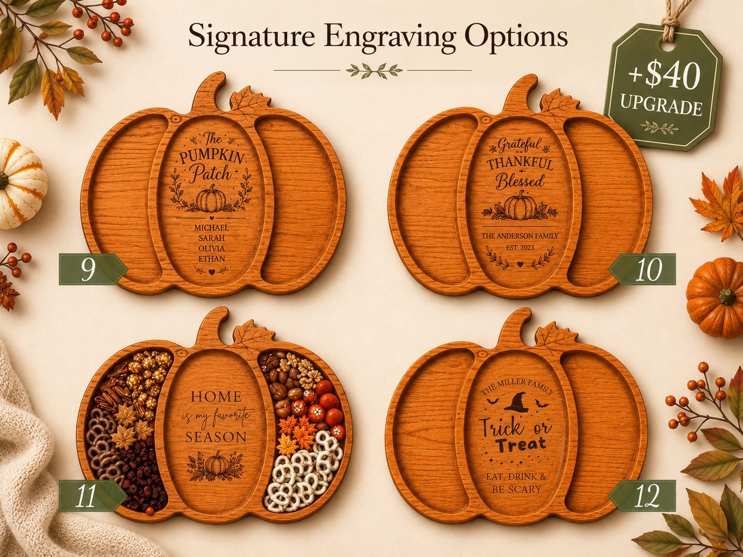 Personalized Cherry Wood Pumpkin Serving Tray
