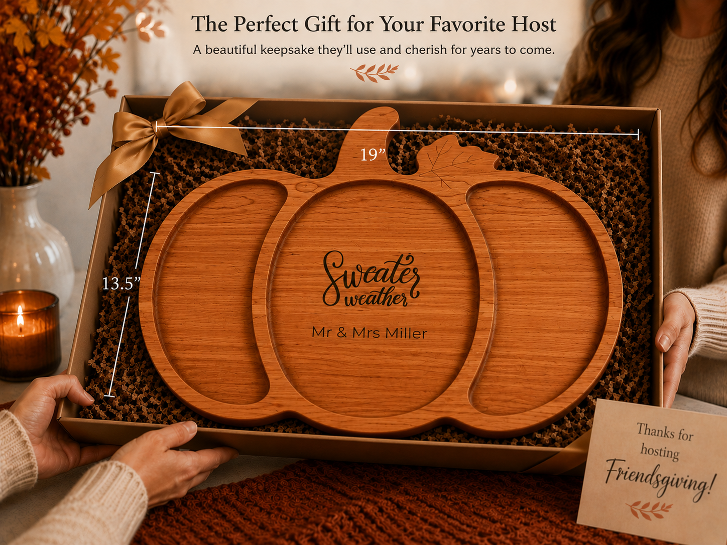 Personalized Cherry Wood Pumpkin Serving Tray