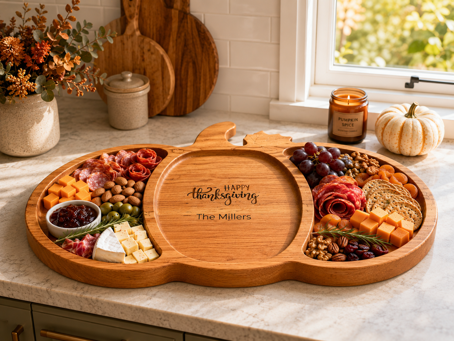 Personalized Cherry Wood Pumpkin Serving Tray
