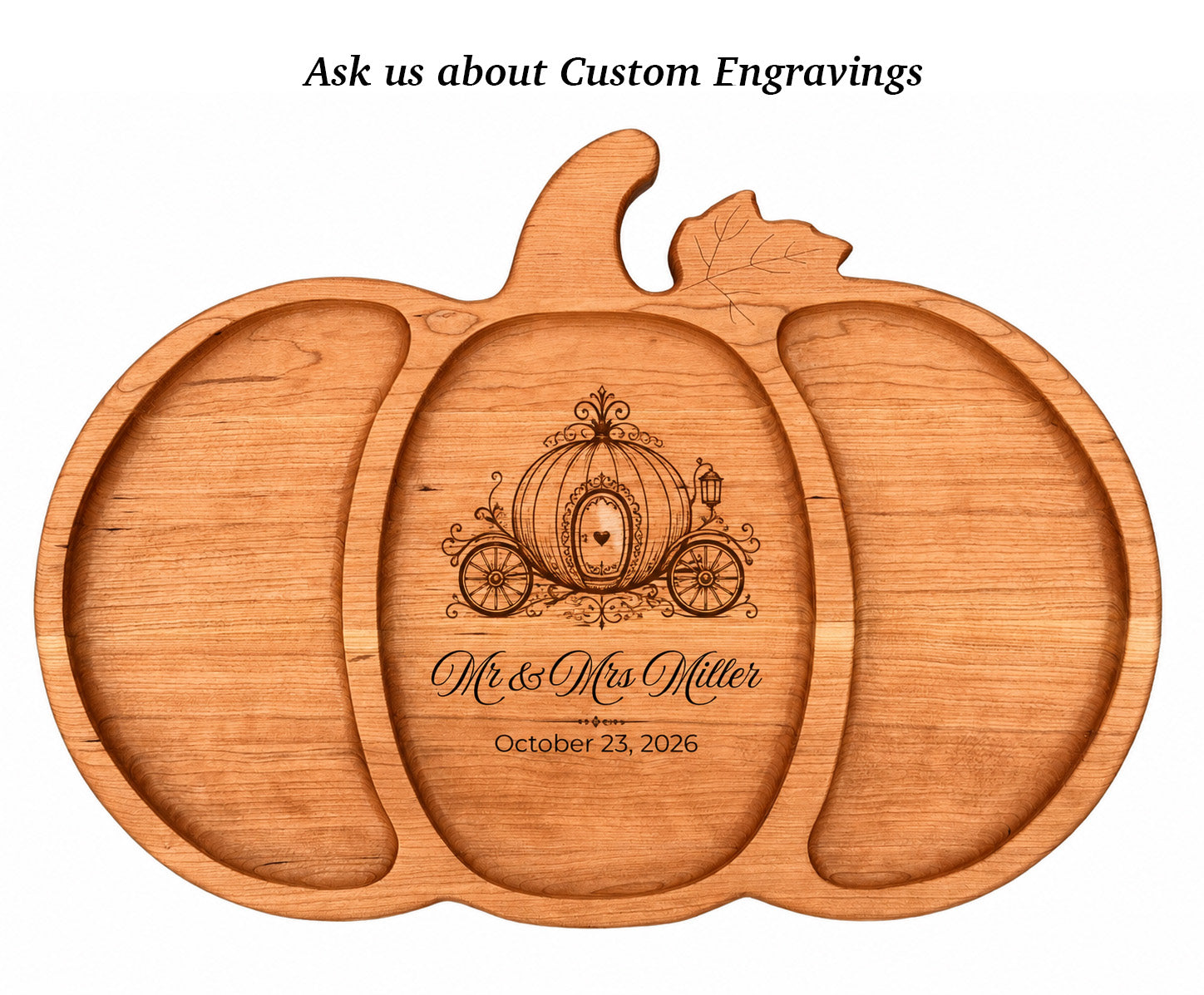 Personalized Cherry Wood Pumpkin Serving Tray