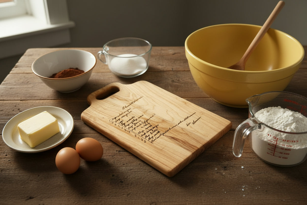 custom engraved board gift with a handwritten recipe.