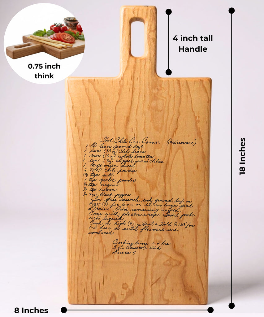 Personalized Recipe Cutting Board, Custom Maple Charcuterie Board with Handwritten Recipe Engraving. Gift for Housewarming, Mom, Grandma