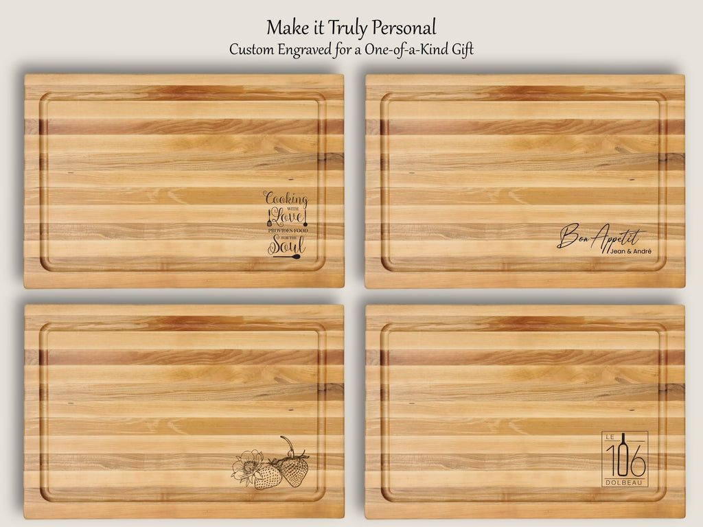 Personalized Cutting Boards, End Grain Walnut and Maple Custom Engraved Boards.