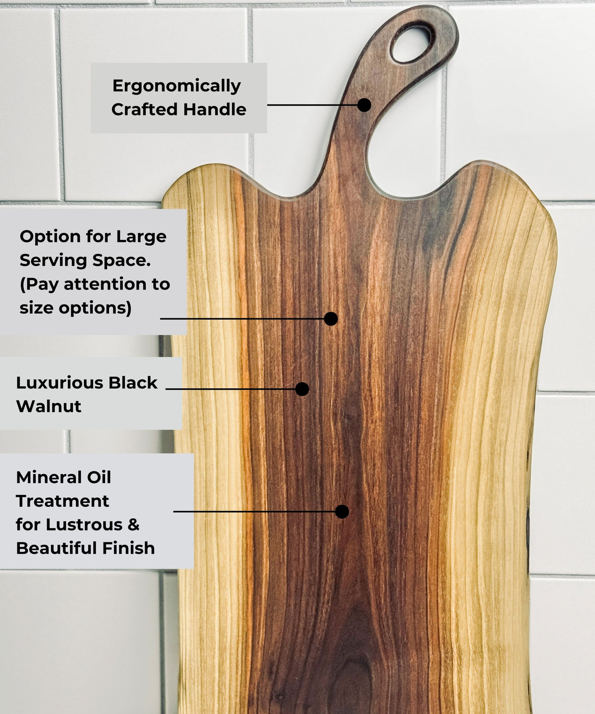Handcrafted live-edge black walnut charcuterie board with rich tones, showcasing durability &amp; reliability for outdoor gatherings. Ample space for entertaining. Striking centerpiece with stunning natural grain &amp; artisan craftsmanship.