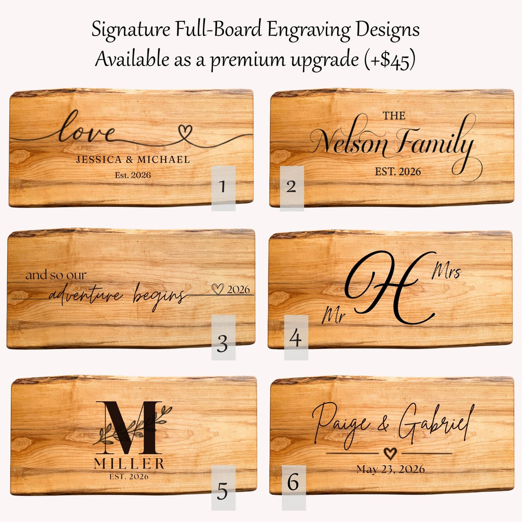 Personalized Maple Live Edge Charcuterie Board – Custom Engraved Serving Board