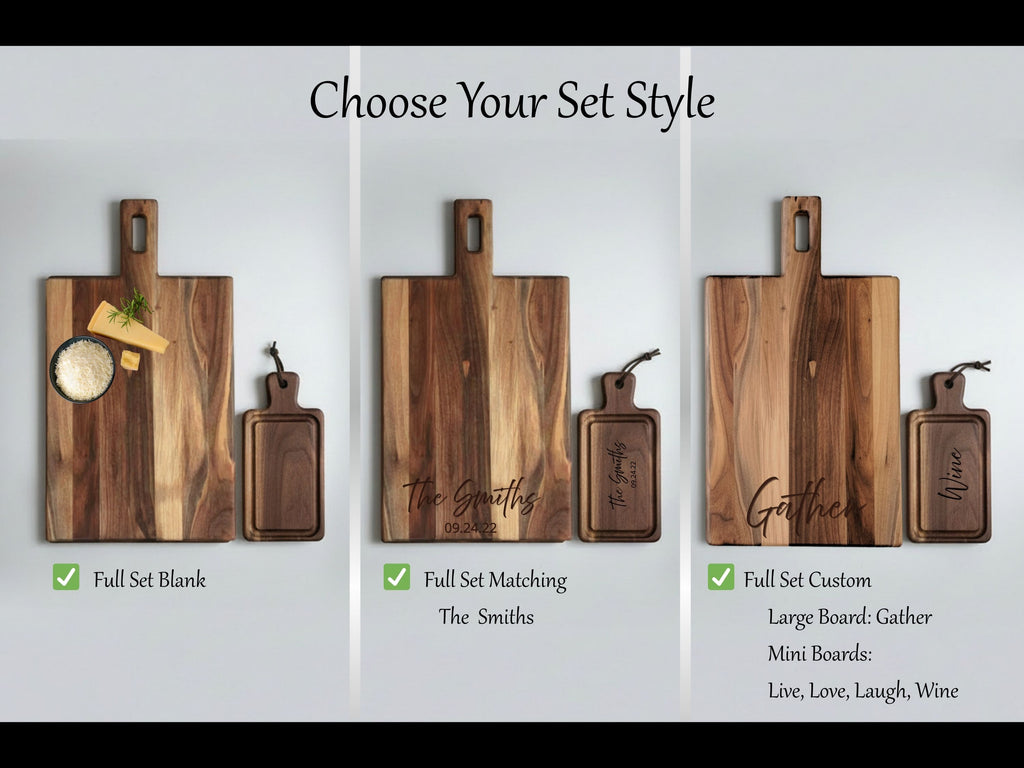 Personalized Cheese Board Set, Engraved Charcuterie with 4 Mini Boards