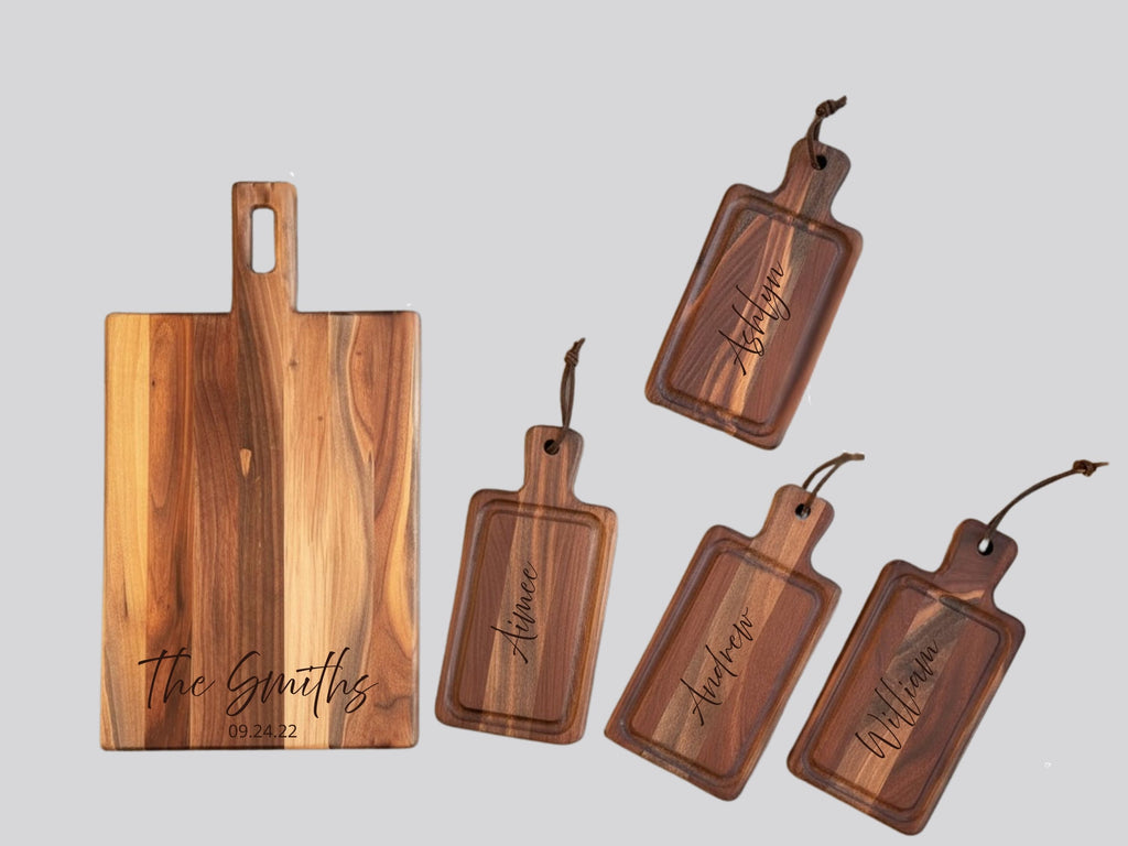 Personalized Cheese Board Set, Engraved Charcuterie with 4 Mini Boards