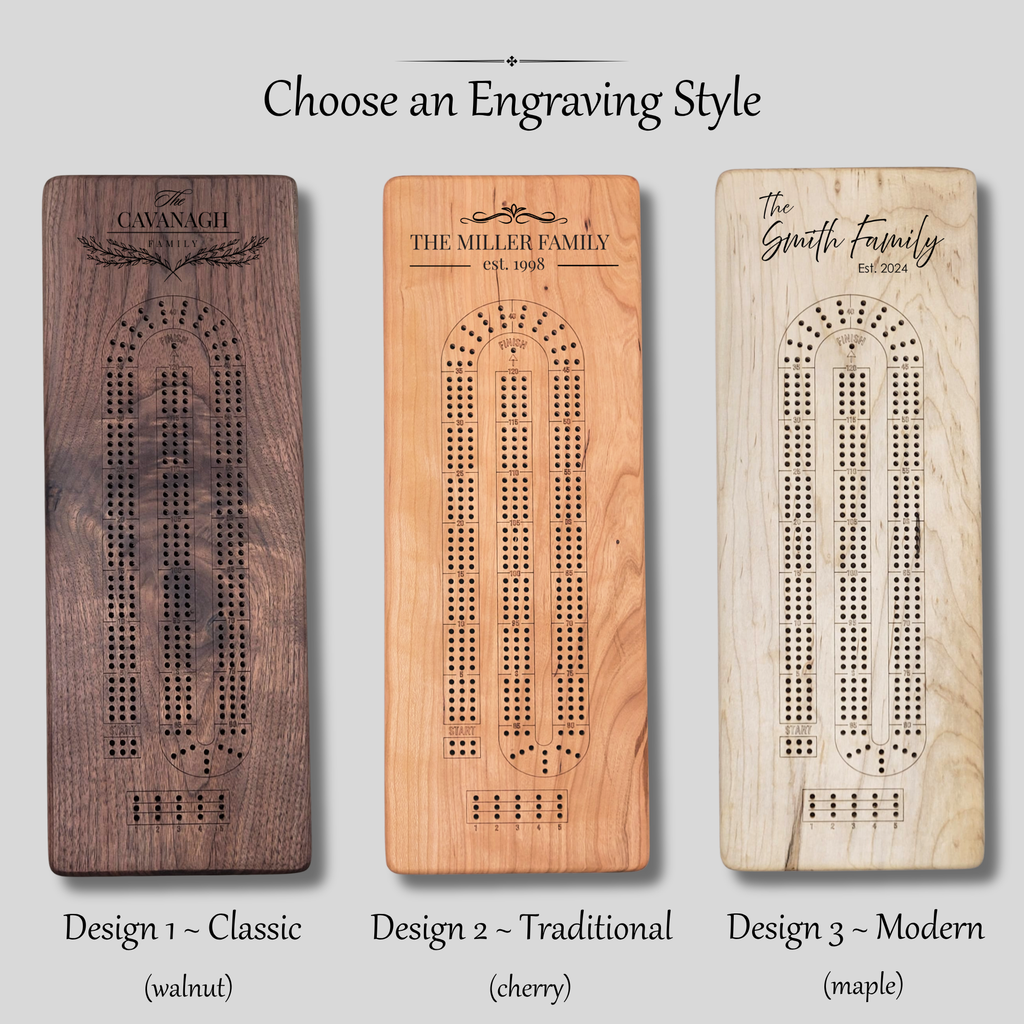 Personalized Cribbage Board – Maple, Cherry or Walnut Wood Set