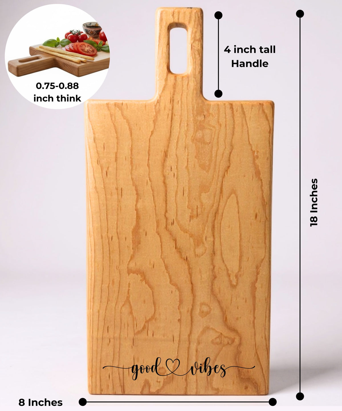 Personalized Charcuterie Board with Handle, Modern Cheese Server, Minimalist Wooden Cutting Board in Walnut or Maple