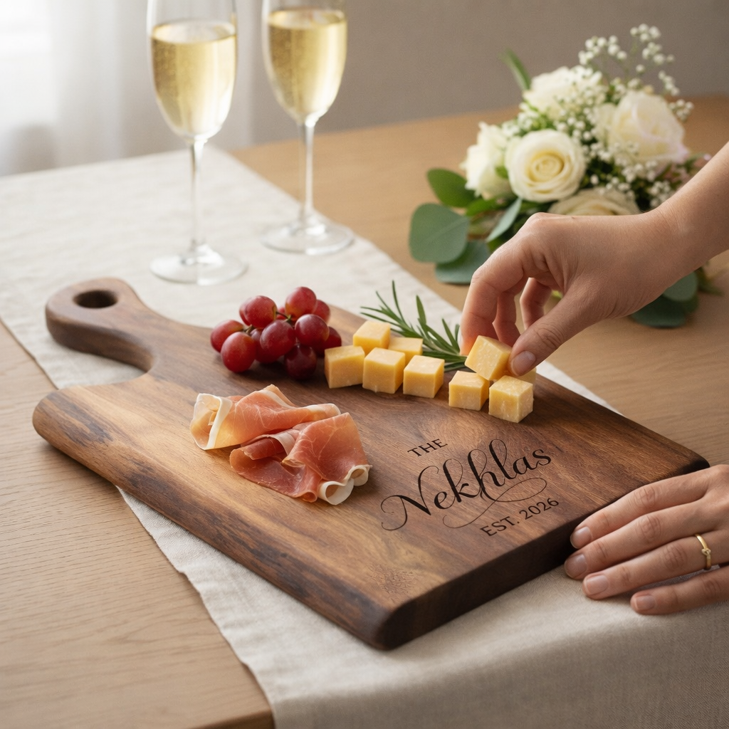 Black Walnut Live Edge Charcuterie Board with Handle | Wedding & Housewarming Gift