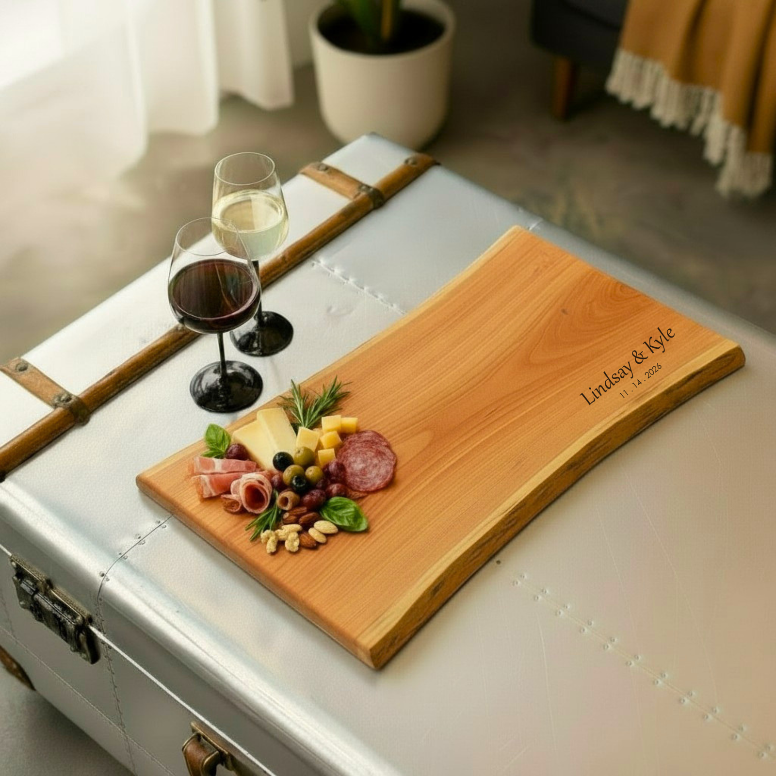 personalized live edge cherry charcuterie board ready for entertaining