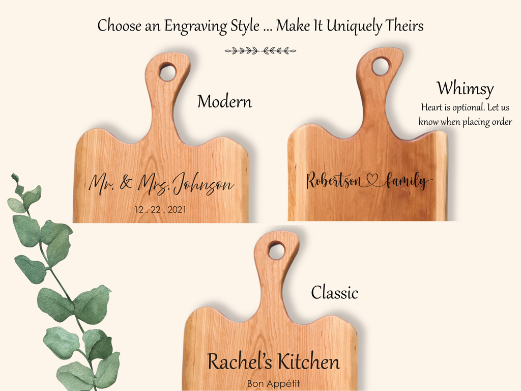 Personalized Cherry Charcuterie Board with Handle | Custom Engraved Live Edge Serving Board