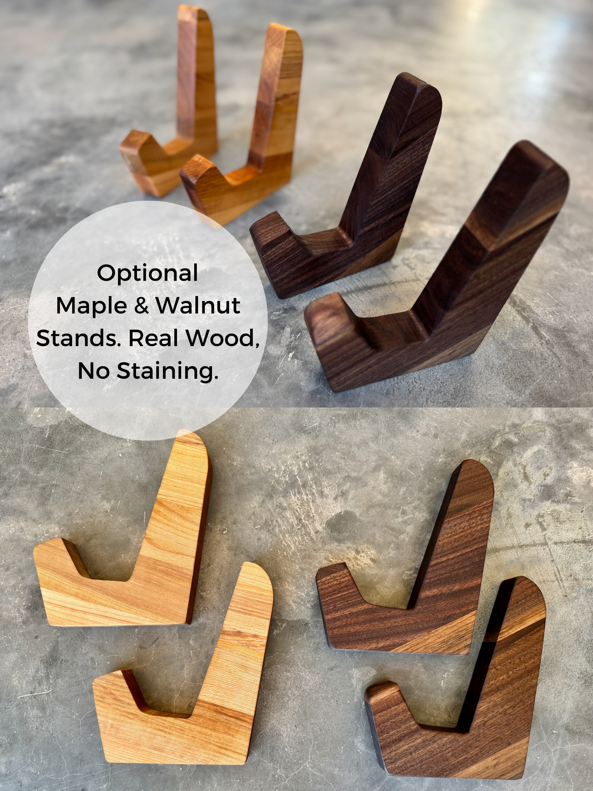 The optional stands for the canadian flag cutting boards. The stands are made of real maple and walnut wood. No staining.