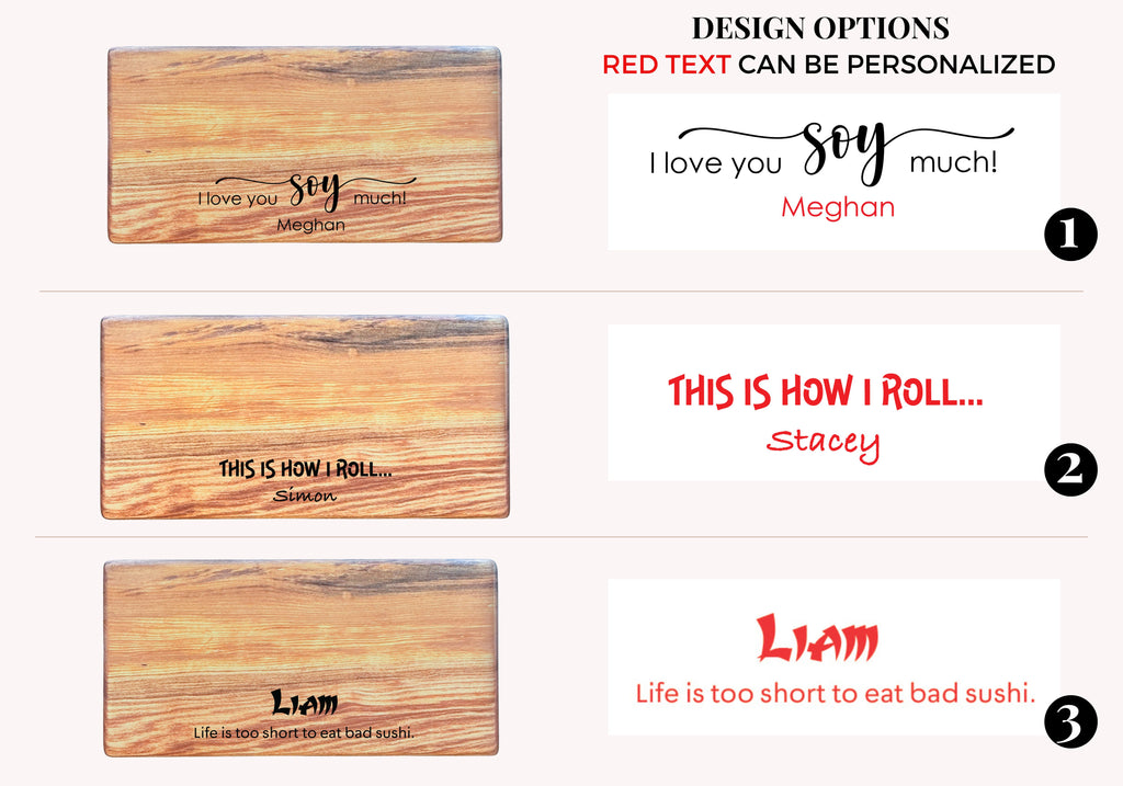 Personalized Wooden Sushi Board Set: Maple or Walnut, Engraved Sushi Platter