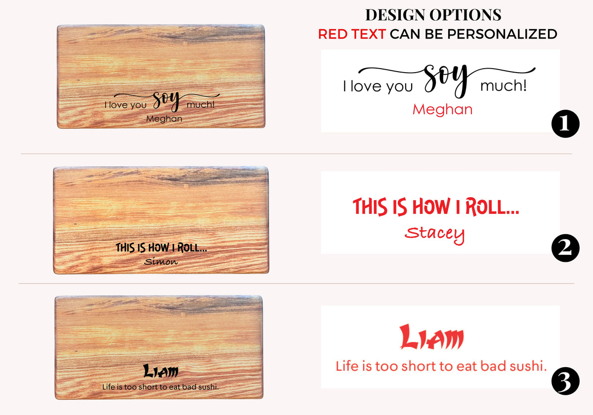 Personalized Wooden Sushi Board Set: Maple or Walnut, Engraved Sushi Platter