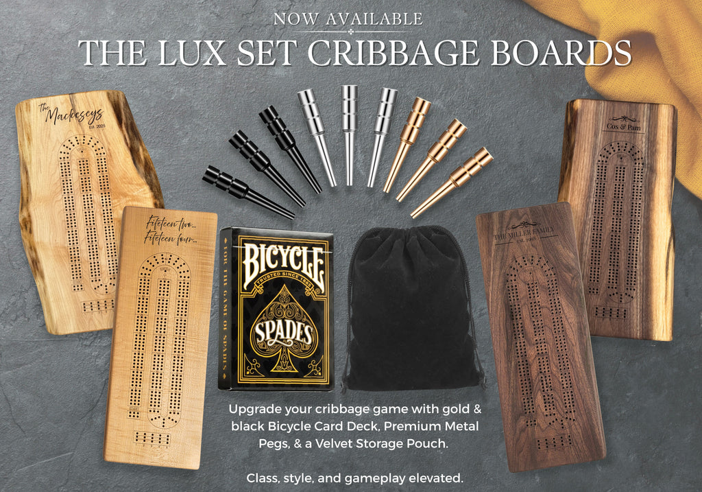 Personalized Custom Live Edge Cribbage Board, Maple or Black Walnut Crib Boards with Live Edge Design, Rustic Game Board with Peg Storage, Custom Engraved Gifts, Fun Family Game