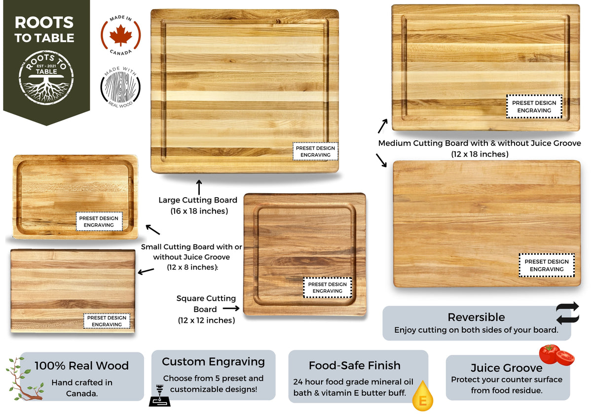 Personalized Cutting Boards, End Grain Walnut and Maple Custom Engraved Boards.