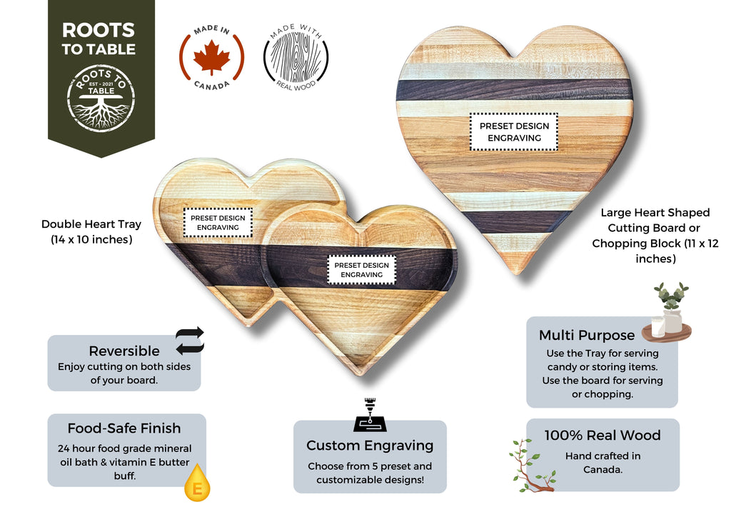 Personalized Wooden Valentines Day Heart Shaped Cutting Board & Charcuterie Board Set, Tray, Serving Plate, Catch All Dish. Gift Ideas.