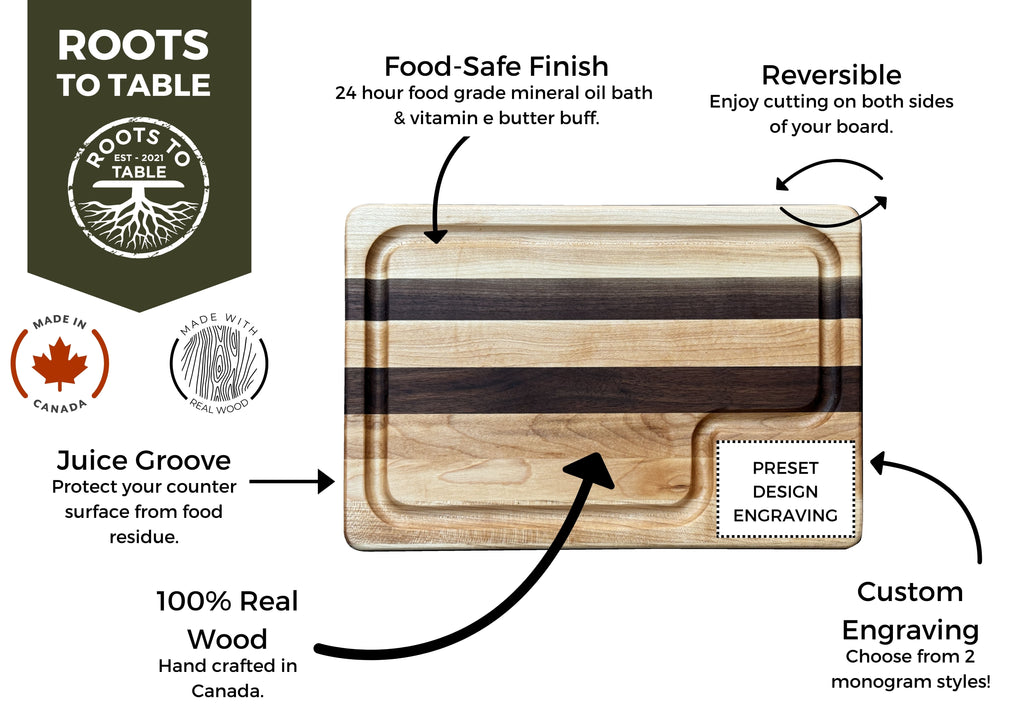 THE NESTLING TIMBERS: Personalized Hand Crafted Maple & Walnut Accent Charcuterie Boards