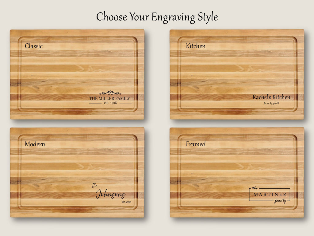 Personalized Cutting Boards, End Grain Walnut and Maple Custom Engraved Boards.