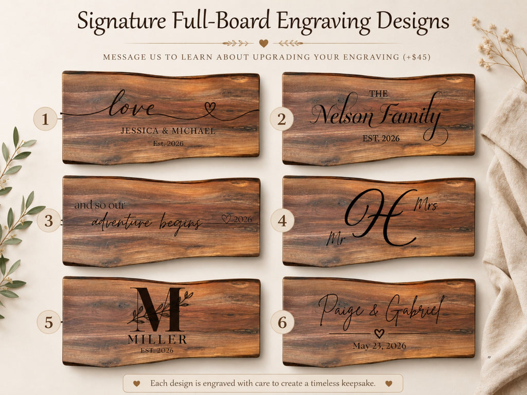 Personalized Live Edge Charcuterie Board – Custom Engraved Black Walnut Cheese Board, Wedding & Housewarming Gift