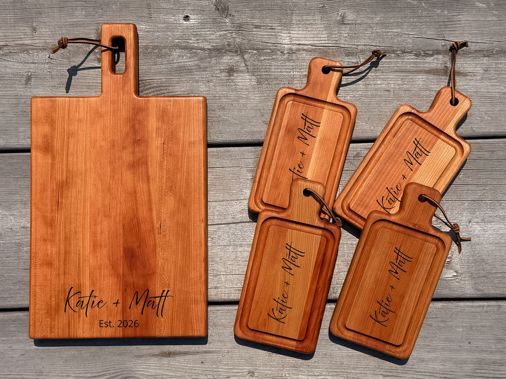 Personalized Cheese Board Set, Engraved Charcuterie with 4 Mini Boards
