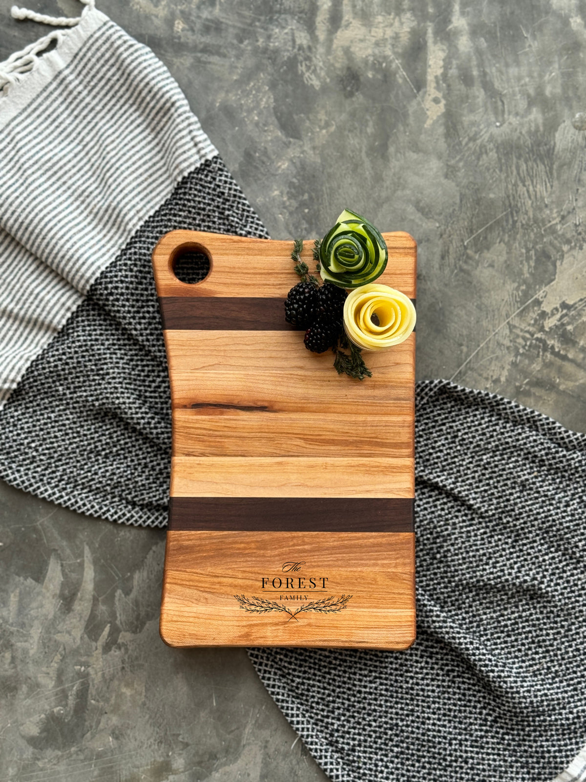 The Horizon: Maple and Walnut Accented Rustic Prep Board