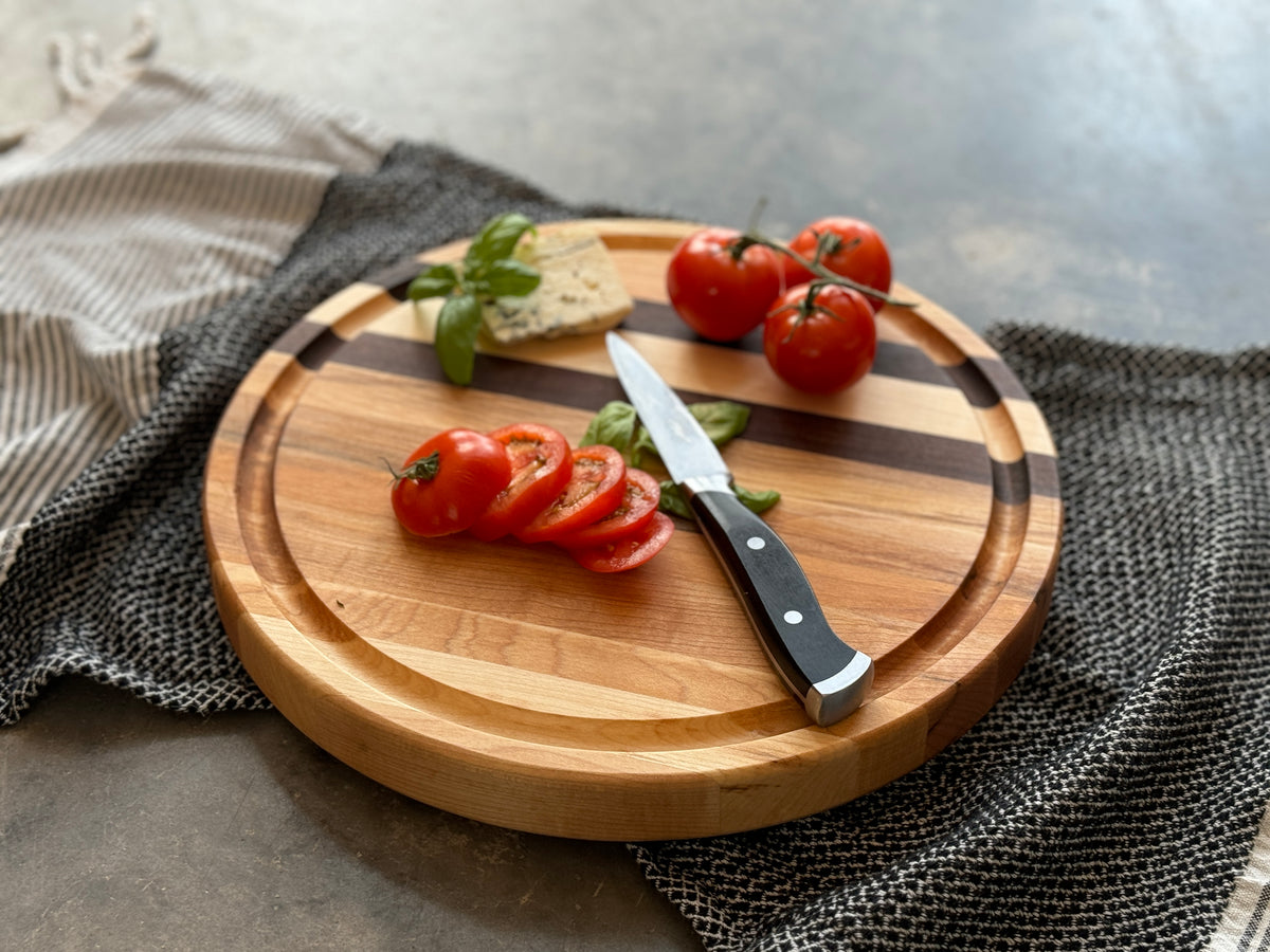 The Round 12x12 Edge Grain Maple &amp; Walnut Accent Cutting Board