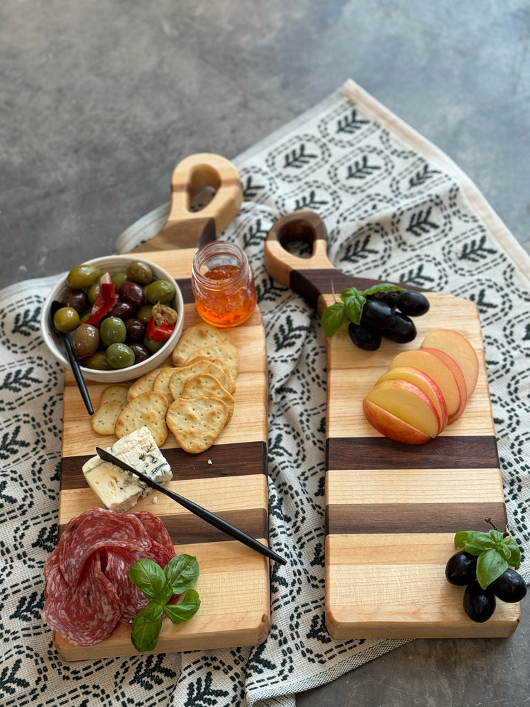 THE NESTLING TIMBERS: Personalized Hand Crafted Maple & Walnut Accent Charcuterie Boards