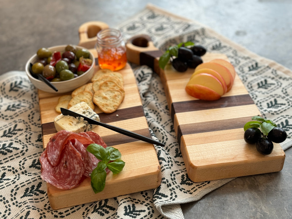 THE NESTLING TIMBERS: Personalized Hand Crafted Maple & Walnut Accent Charcuterie Boards