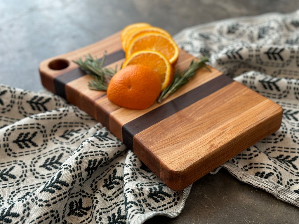 The Horizon: Maple and Walnut Accented Rustic Prep Board