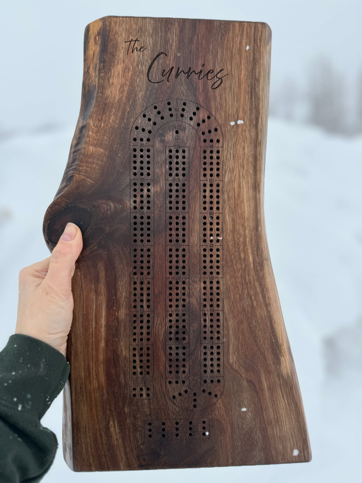 Personalized Custom Live Edge Cribbage Board, Maple or Black Walnut Crib Boards with Live Edge Design, Rustic Game Board with Peg Storage, Custom Engraved Gifts, Fun Family Game