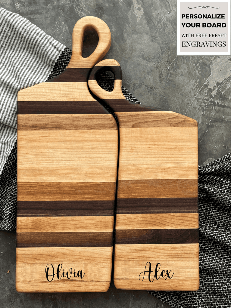 THE NESTLING TIMBERS: Personalized Hand Crafted Maple & Walnut Accent Charcuterie Boards