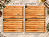Four personalized wooden cutting boards arranged in a 2x2 grid on a beige fabric background, with decorative kitchen props around the edges. Text at the top reads Choose Your Engraving Style and shows four styles: Classic, Kitchen, Modern, and Framed.