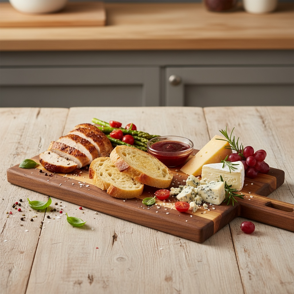 Personalized Charcuterie Board with Handle, Modern Cheese Server, Minimalist Wooden Cutting Board in Walnut or Maple