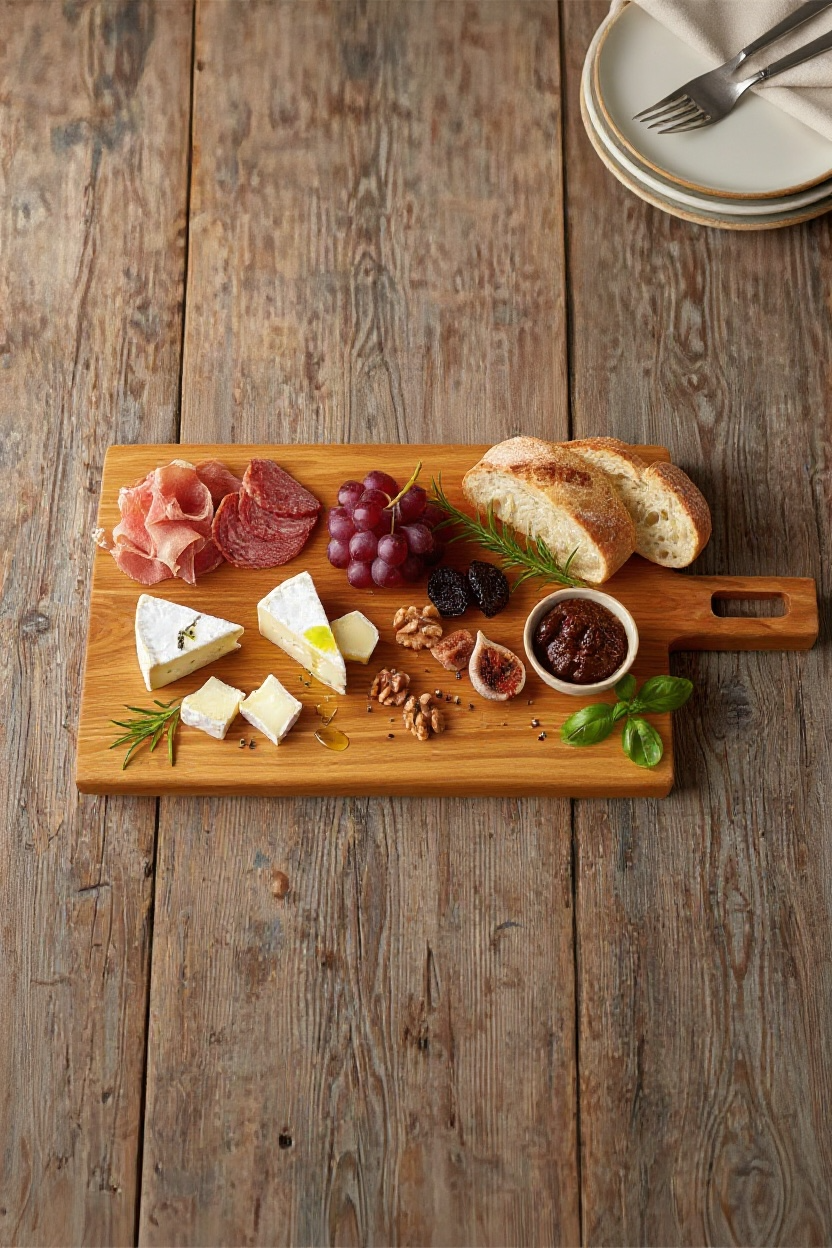Personalized Charcuterie Board with Handle, Modern Cheese Server, Minimalist Wooden Cutting Board in Walnut or Maple