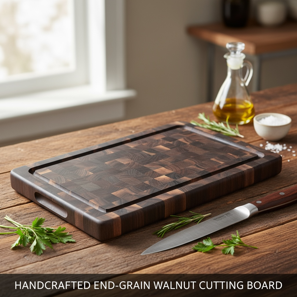 Personalized Cutting Boards, End Grain Walnut and Maple Custom Engraved Boards.