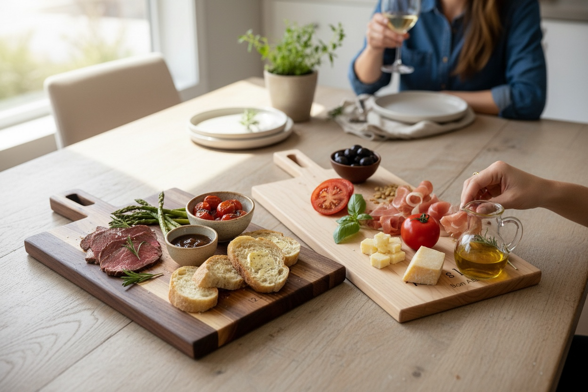 Personalized Charcuterie Board with Handle, Modern Cheese Server, Minimalist Wooden Cutting Board in Walnut or Maple