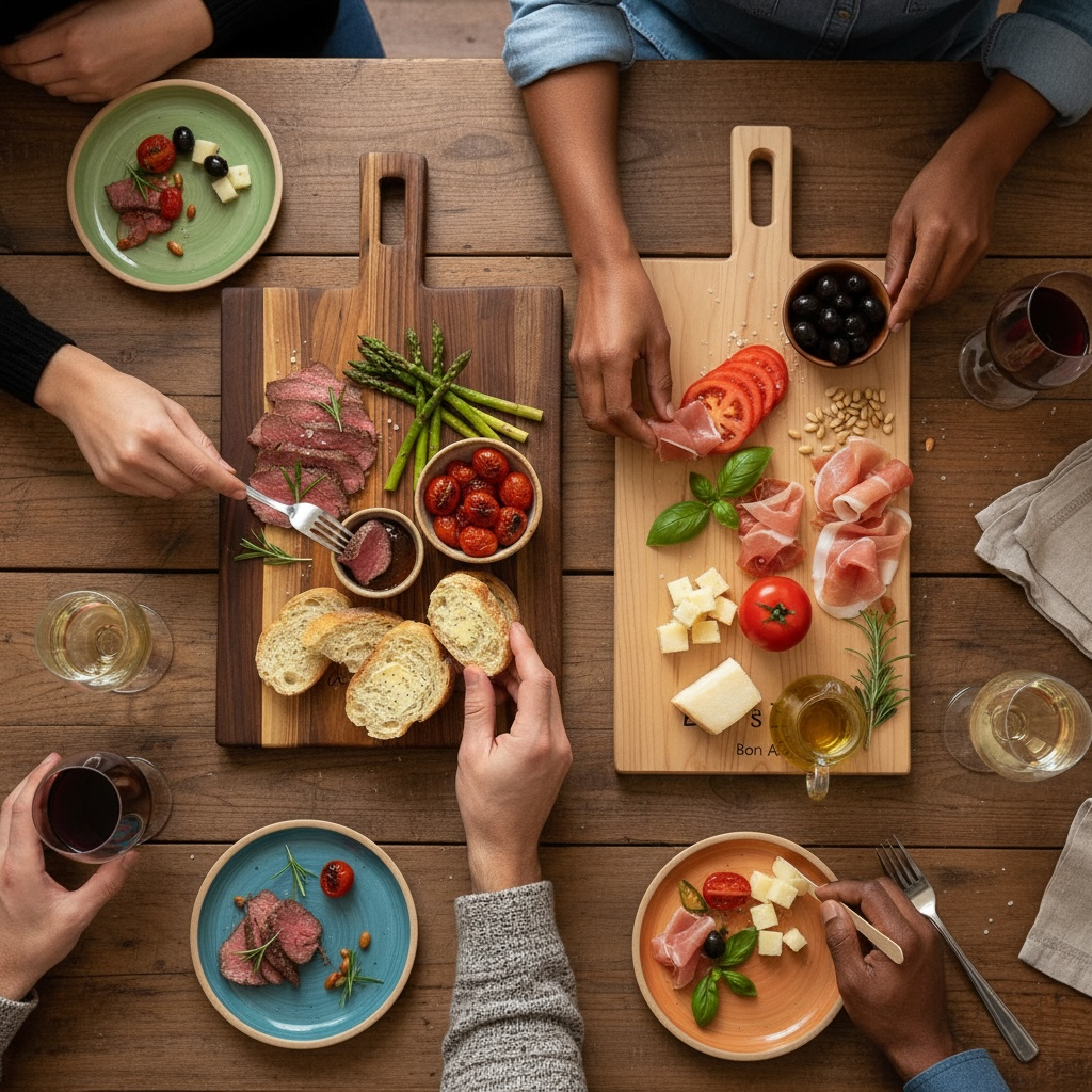 Personalized Charcuterie Board with Handle, Modern Cheese Server, Minimalist Wooden Cutting Board in Walnut or Maple