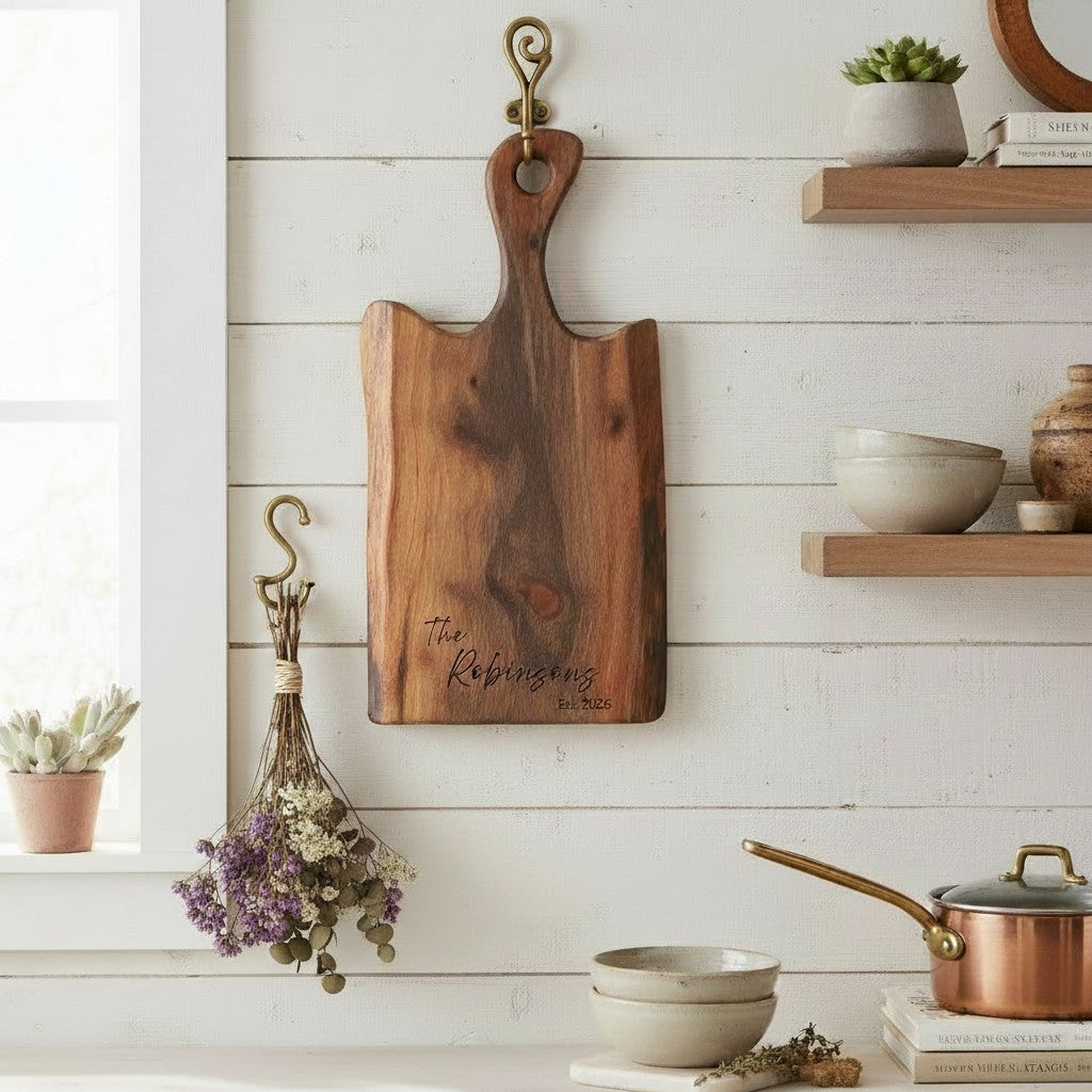 Black Walnut Live Edge Charcuterie Board with Handle | Wedding & Housewarming Gift