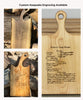 Live edge charcuterie boards showcasing hand written recipes engraved into the boards.