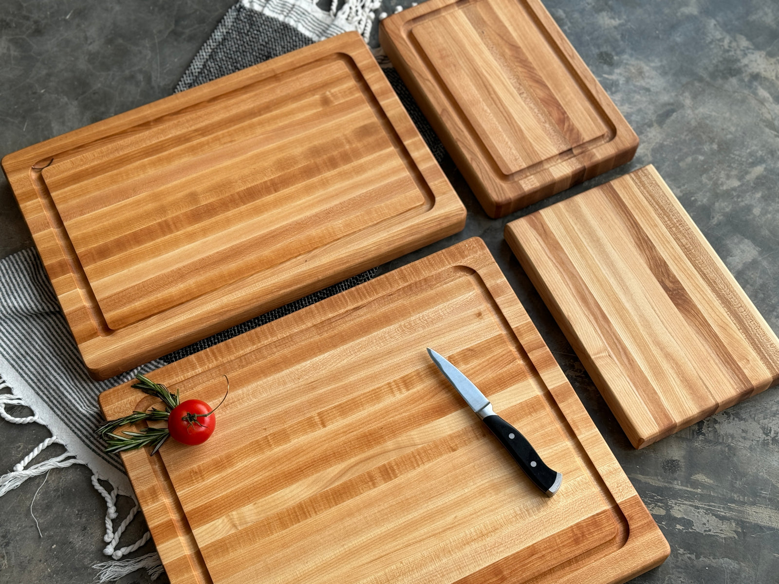 Roots To Table Personalized Artisan Cutting Boards. Handmade chopping boards made of maple and walnut.