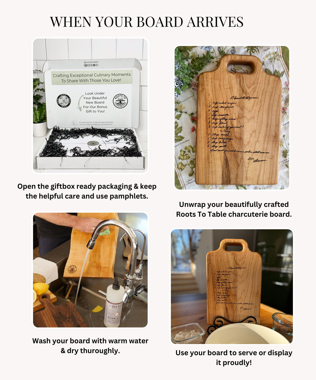 Infographic showing what to expect when your engraved maple cutting arrives
