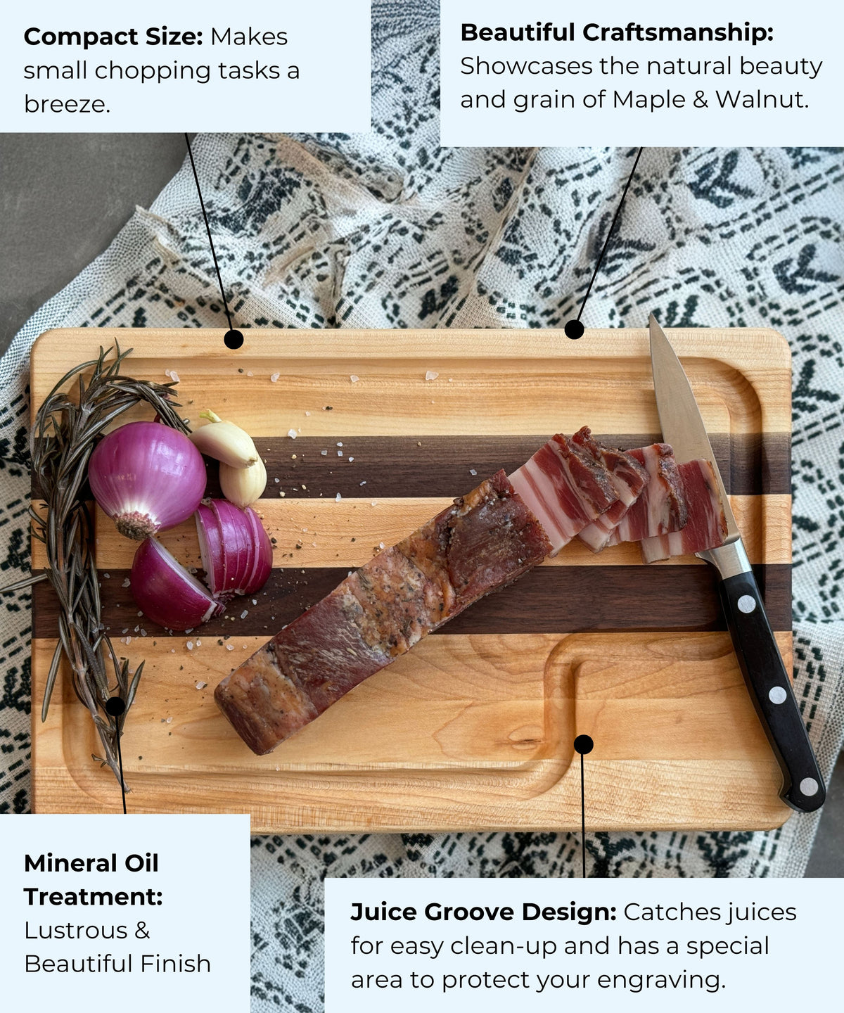 The DAILY BLOCK: 12x8 Edge Grain Maple &amp; Walnut Accented Cutting Board