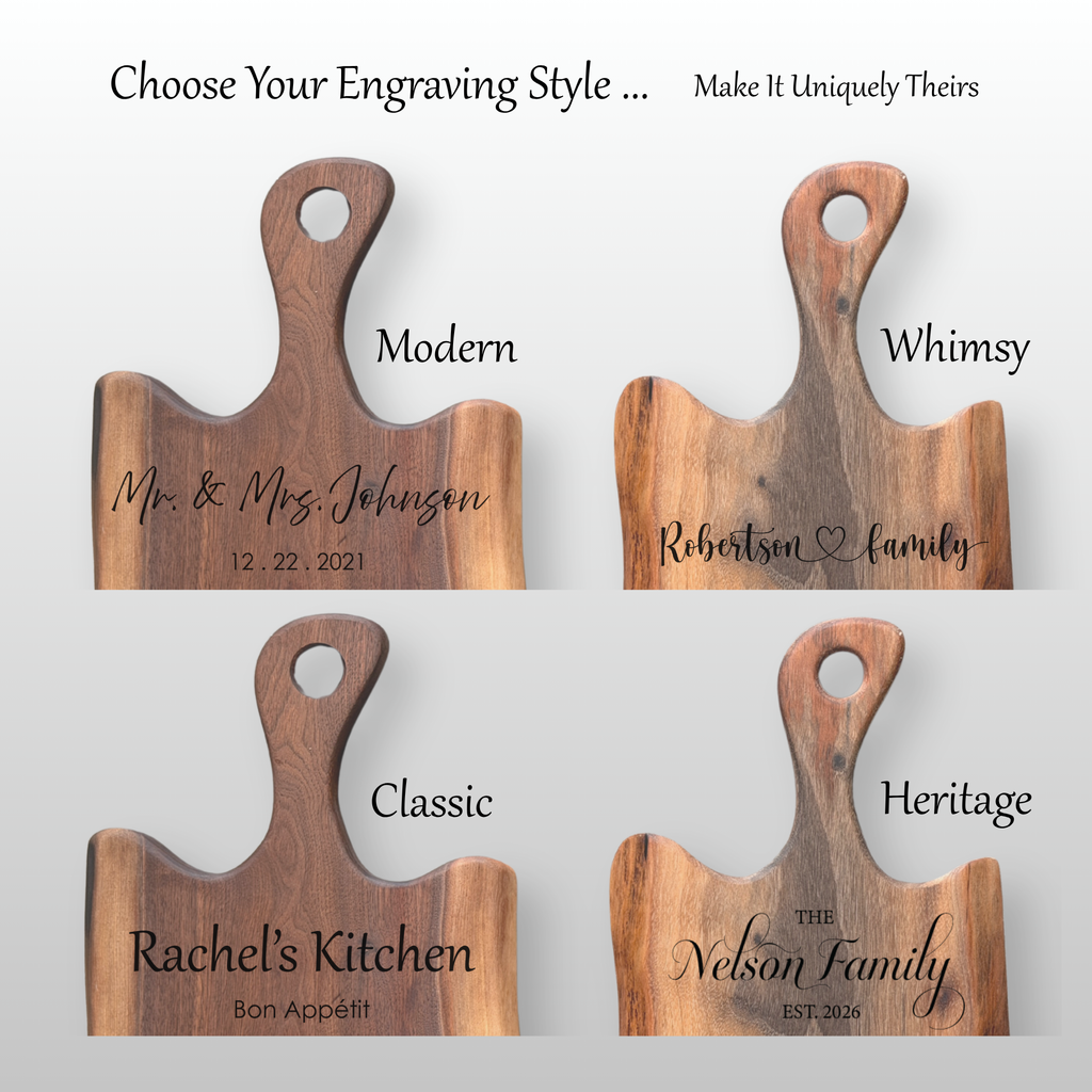 Black Walnut Live Edge Charcuterie Board with Handle | Wedding & Housewarming Gift
