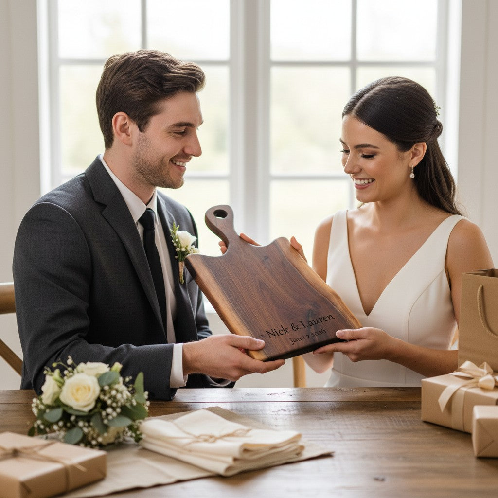 Black Walnut Live Edge Charcuterie Board with Handle | Wedding & Housewarming Gift